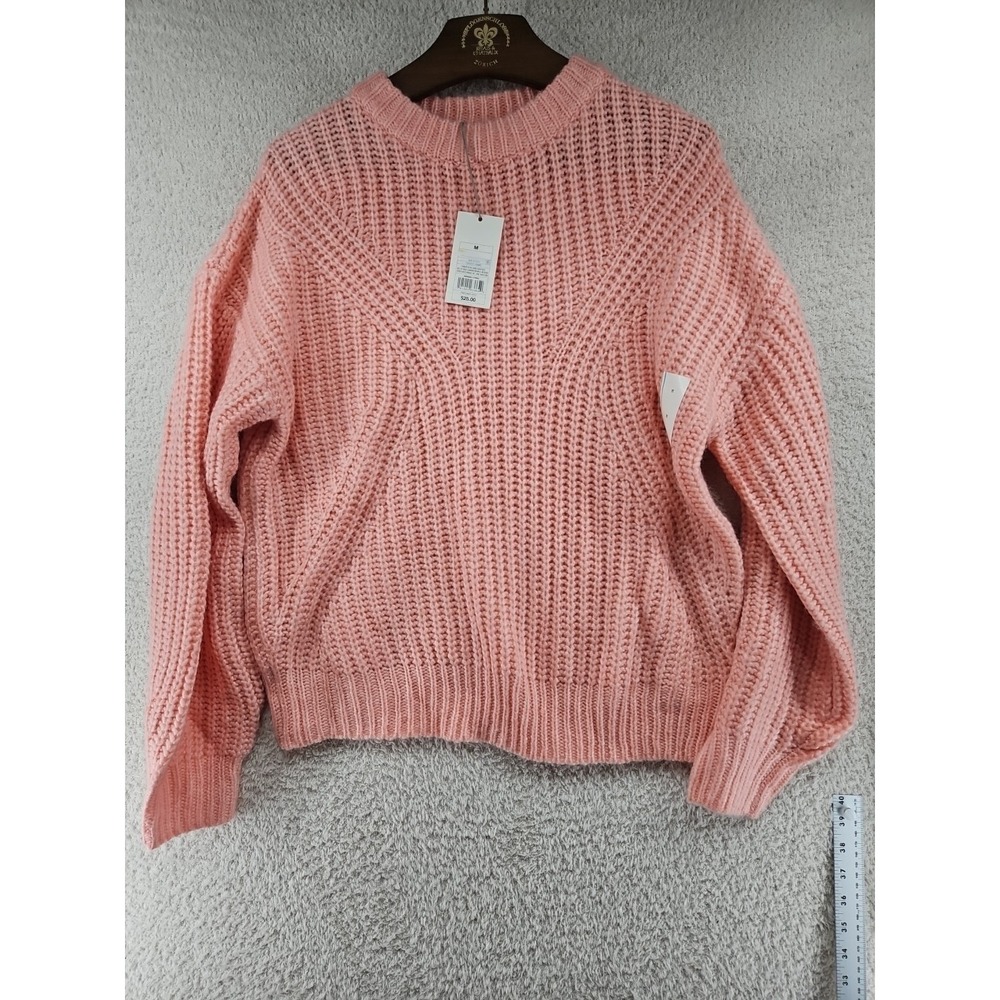 New Day Womens Med  Pullover Sweater  Pink Crochet NWT